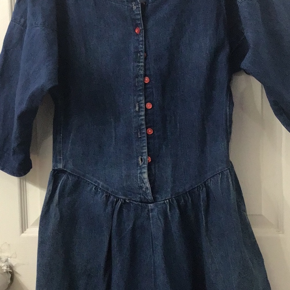 PV Rich Vintage Sz 5 Maxi/Midi Denim Prairie Style Drop Waisted Buttoned Dress. - Picture 3 of 7